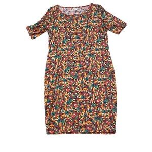 LuLaRoe Geometric meets Miami Patterned Bodycon Dress with 3/4 length sleeves